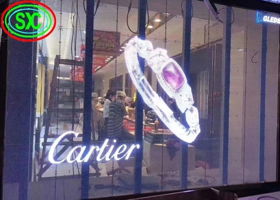 Indoor Full Color Transparent Led Screen P3.91 Glasvensters gemonteerd voor winkelcentrum