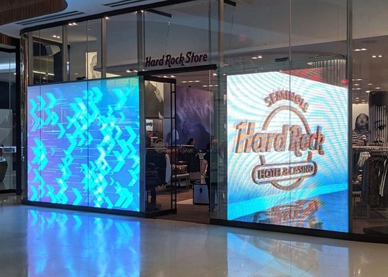 Winkelcentrum Mode Volle kleur P3.91-7.82 Doorzichtig LED-scherm Glas gordijnmuur