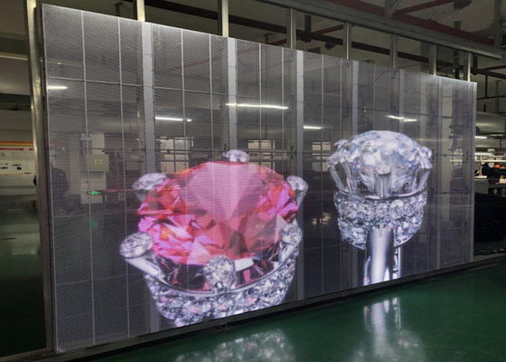 SMD P3.91 1000*500mm Transparent Led Display Screen gemonteerd op een glazen venster voor winkelwinkels