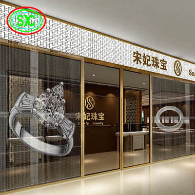 Duidelijke doorzichtige led video muur P3.91 Indoor Led Mesh Curtain Signage Displays Led Screen
