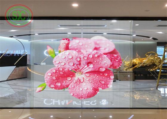 62500 punten/m2 Puntdichtheid Full Color Transparent LED-scherm voor hoge helderheid buiten venster reclame