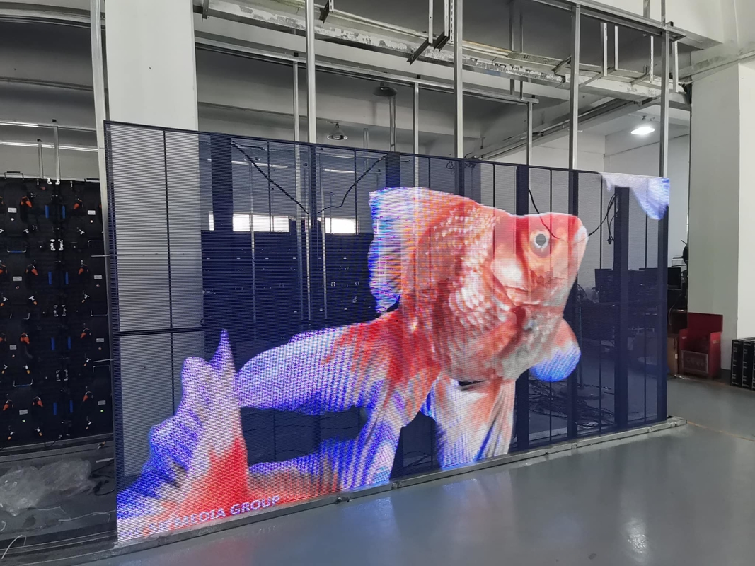 Duidelijke doorzichtige led videomuur P3.91 Indoor Led Mesh Curtain Signage Led Screen